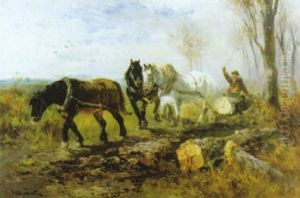 Houthakker Met Trekpaarden by Henry Schouten