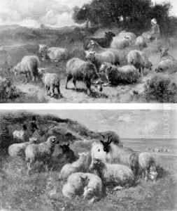Schafherde Mit Hirte In Weiter Marschlandschaft by Henry Schouten
