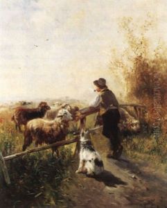 Le Berger Et Son Chien A La Barriere by Henry Schouten