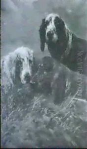 Drei Jagkhunde Auf Einer Wiese An Einem Plankenzaun
