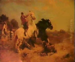 Scene De Chevaux Brabancons by Henry Schouten