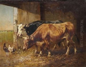 Zwei Rinder An Der Stalltur Zwei Rinder An Der Stalltur