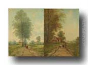 Herder Met Koeien En Herderin Met Koeien (pair) by Paul Schouten