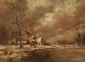 Paysage De Neige Avec Patineurs