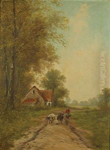 Herderin Met Koeien by Paul Schouten