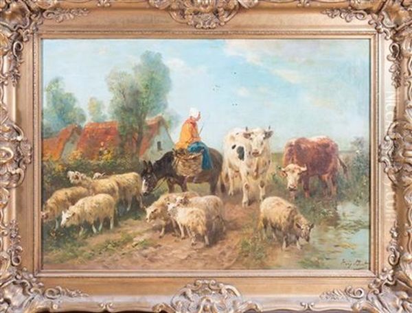 Cattle And Sheep In A Farmyard - view 1