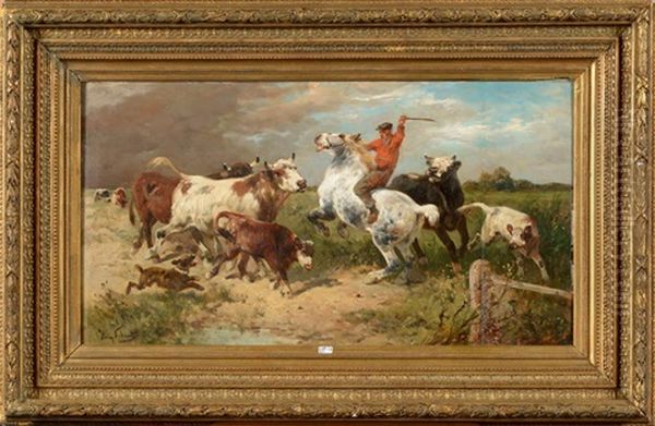 Vacher A Cheval Rassemblant Son Troupeau - view 1