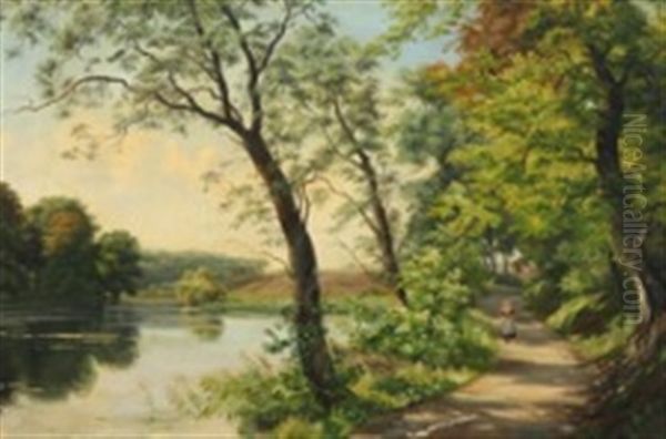 Pedestrian On A Lakeside Path - view 1