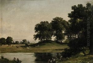 Landschaft Mit Weisen Und Braunen Hirschen Landschaft Mit Weisen Und Braunen Hirschen