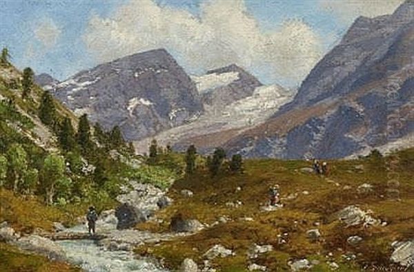 Wanderer In Gebirgslandschaft - view 1