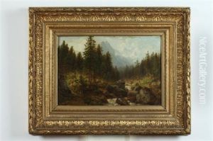 Mountain Landscape With Stream by Josef Schoyerer