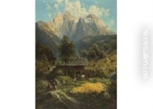 Landscape With Mountain Hut by Josef Schoyerer