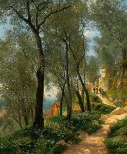 Blick Von Der Anhohe Auf Hafen Und Gebaude Mit Figurenstaffage An Einem Sonnigen Tag by Josef Schoyerer
