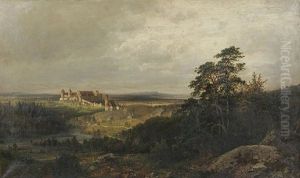 Weite Hugelige Landschaft Mit Klosteranlage by Josef Schoyerer