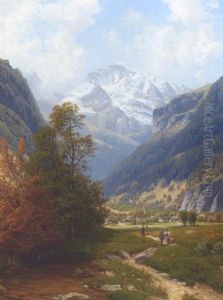 Schweizerisches Gebirgstal Mit Blick Auf Die Jungfrau by Josef Schoyerer