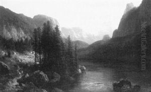 Alpine Travelers Along The River Road by Josef Schoyerer
