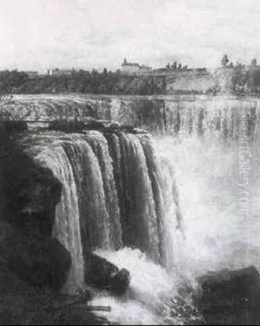 Wasserfall Mit Touristen Auf Dem Steg Vorn
