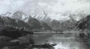 Bergsee Mit Einsamen Angler Im Vordergrund by Josef Schoyerer