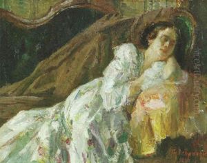Junge Frau Auf Dem Diwan by Gustav Peter Franz Schraegle