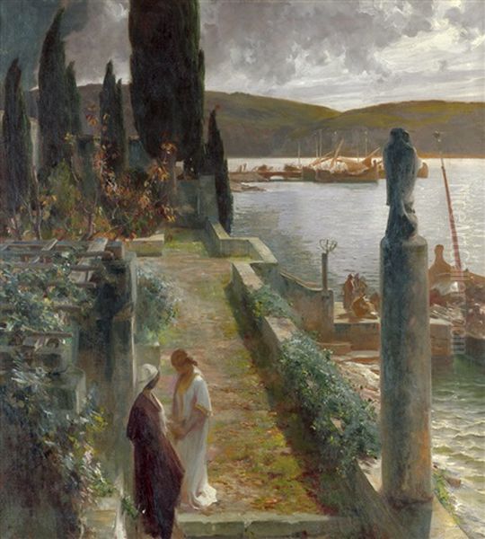 Antiker Hafen Mit Zwei Frauen In Tunikas - view 1