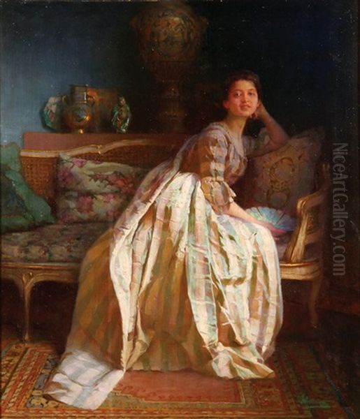 A Young Beauty Wearing A Silk Dress In An Interior - view 1