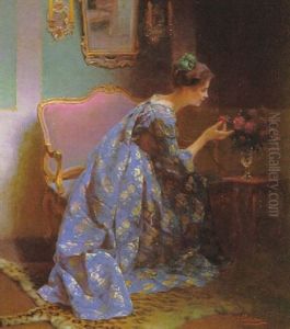 Dame In Blauem Kleid