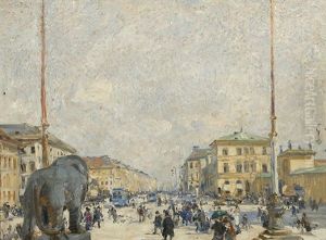 Blick Von Der Feldherrenhalle Auf Die Luwigstrase In Munchen, In Der Ferne Das Siegestor by Max Rudolf Schramm-Zittau