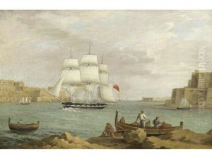 An Eastindiaman Entering The Harbour At Valetta, Malta by Anton Schranz the Younger