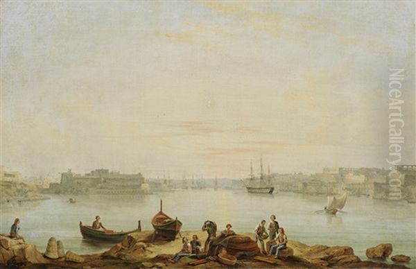 The English Fleet In The Grand Harbour At Valletta, Malta by Anton Schranz the Younger