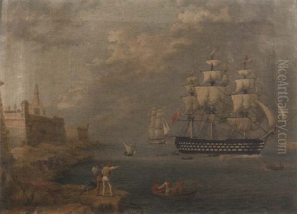 H.m.s. "britannia" Entering The Grand Harbour, Valletta Ahead Of A Large Two-decker - view 1