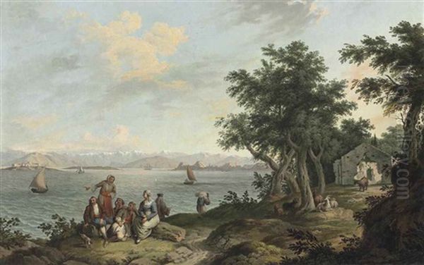View Of The Port Of Corfu From The Island Of Vido, With Peasants And Goats Resting On The Shoreline In The Foreground - view 1