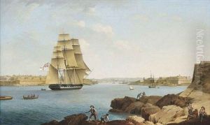 A British Frigate Entering Grand Harbor, Valetta, Malta by Anton Schranz