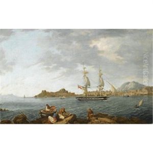 A British East Indiaman And Other Ships Entering Corfu Harbour by Anton Schranz