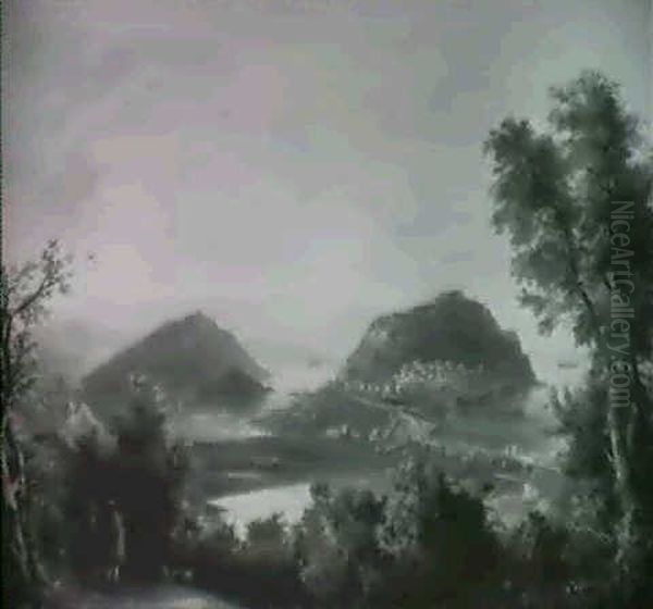 Mediterranean View With Travellers On A Path In The Foreground - view 1