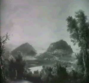 Mediterranean View With Travellers On A Path In             The Foreground by Anton Schranz