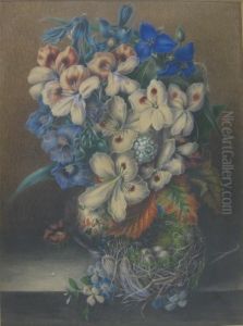 Still Life With Flowers And Bird's Nest by James Bowles
