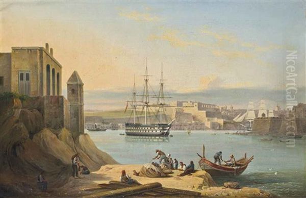 The Flagship, H.m.s. Asia, Lying At Anchor In Grand Harbour, Valetta, Malta - view 1