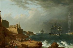 A British Frigate Entering Valletta Harbour During A Storm