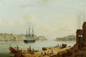 A British Frigate At Anchor In Valletta Harbour