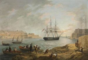 "h.m.s. Portland" In The Harbor Of Malta