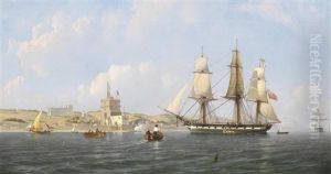 An English Frigate Arriving In The Tagus Off The Belem Tower; An English Frigate Hove-to Off The Southern Bank Of The Tagus (pair)