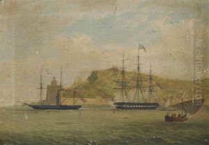 H.m.s. Salamander Off La Torre De Hercules At The Entrance To The Harbour Of La Coruna Towing A British Frigate, Flying The Flag Of The Governor... by Joseph Schranz