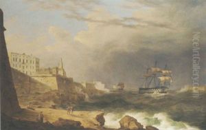 A Royal Navy Two-decker Leading A Squadron Into Grand Harbour, Valletta, In Heavy Weather
