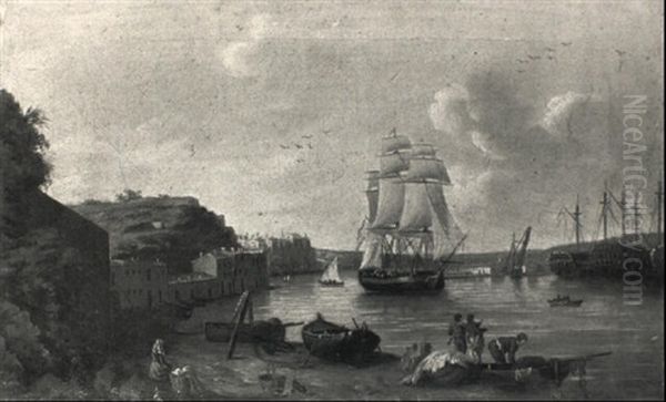 English Man-o-war Anchored In A Mediterranean Port - view 1