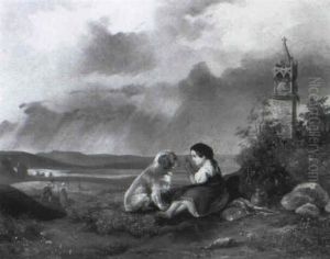 Bauernmadchen Mit Bettelndem Hund In Einer Weiten           Landschaft by Ludwig Schrattenbach the Younger