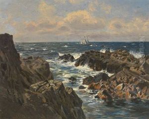 Morgendliches Marinestuck Mit Felsigem Ufer by Paul Schreckhaase