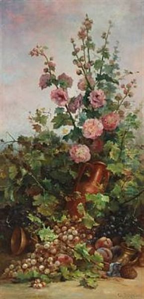 Still Life With Fruit And Hollyhocks - view 1