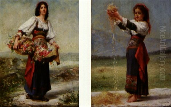Jeune Paysanne Italienne Aux Paniers De Fleurs (+ Jeune Paysanne Italienne Vannant Le Ble; 2 Works) - view 1