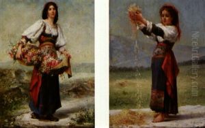 Jeune Paysanne Italienne Aux Paniers De Fleurs (+ Jeune Paysanne Italienne Vannant Le Ble; 2 Works)