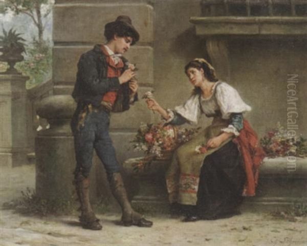 Der Rosenkavalier. Galanter Junger Herr Bei Einer Blumenverkauferin - view 1